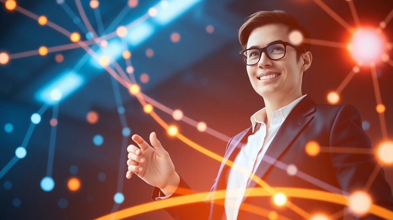 Business professional in digital landscape