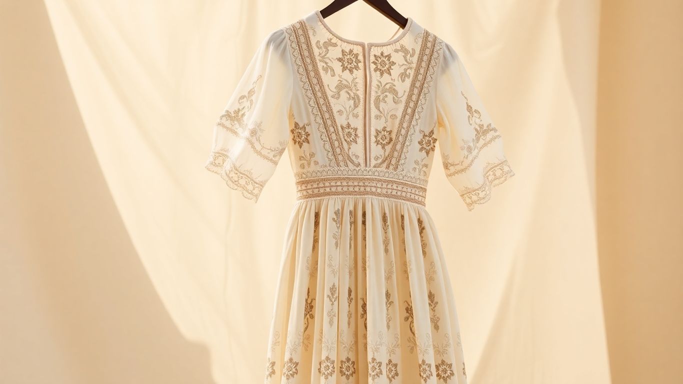Ulla Johnson dress with intricate details and flowing fabric.