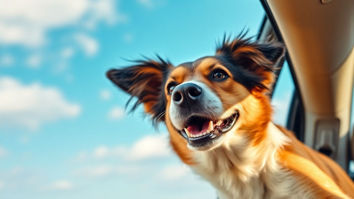 Dog enjoying a car ride with ears flapping in the wind.