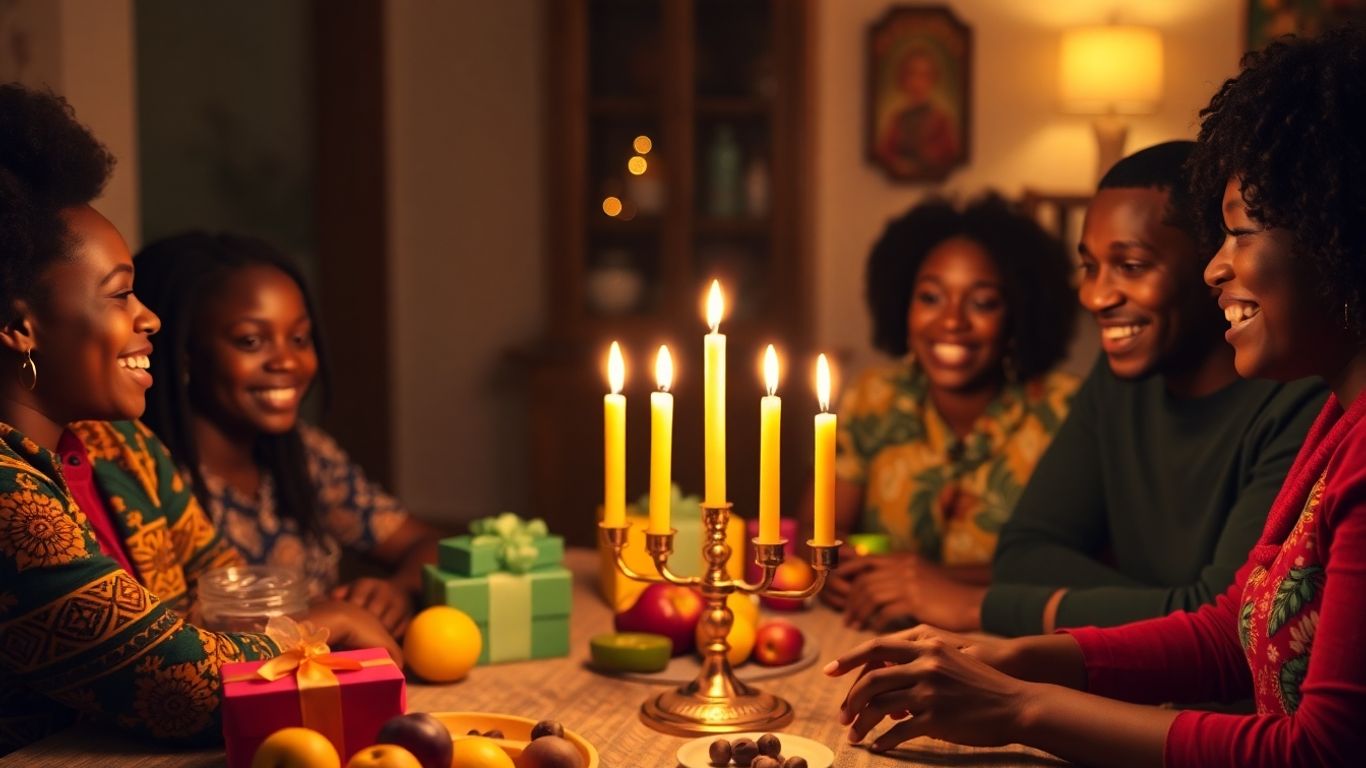 Kwanzaa celebration with kinara and family