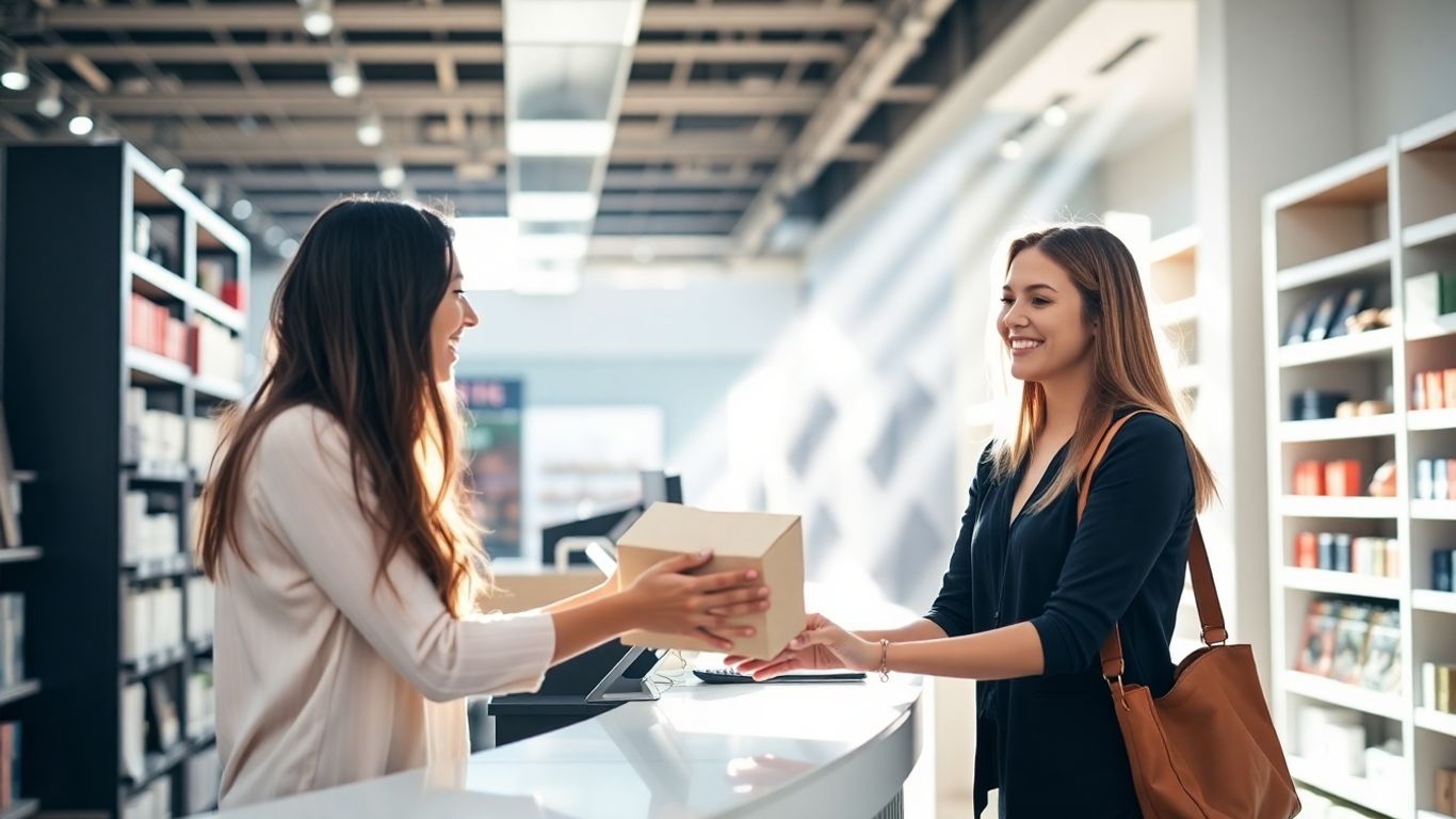 Customer picking up online order in store