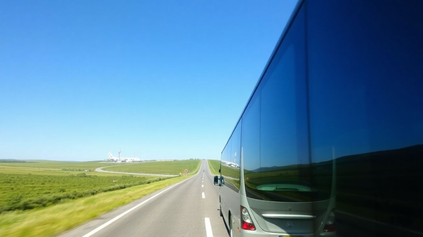 Coach bus traveling to Gatwick Airport.