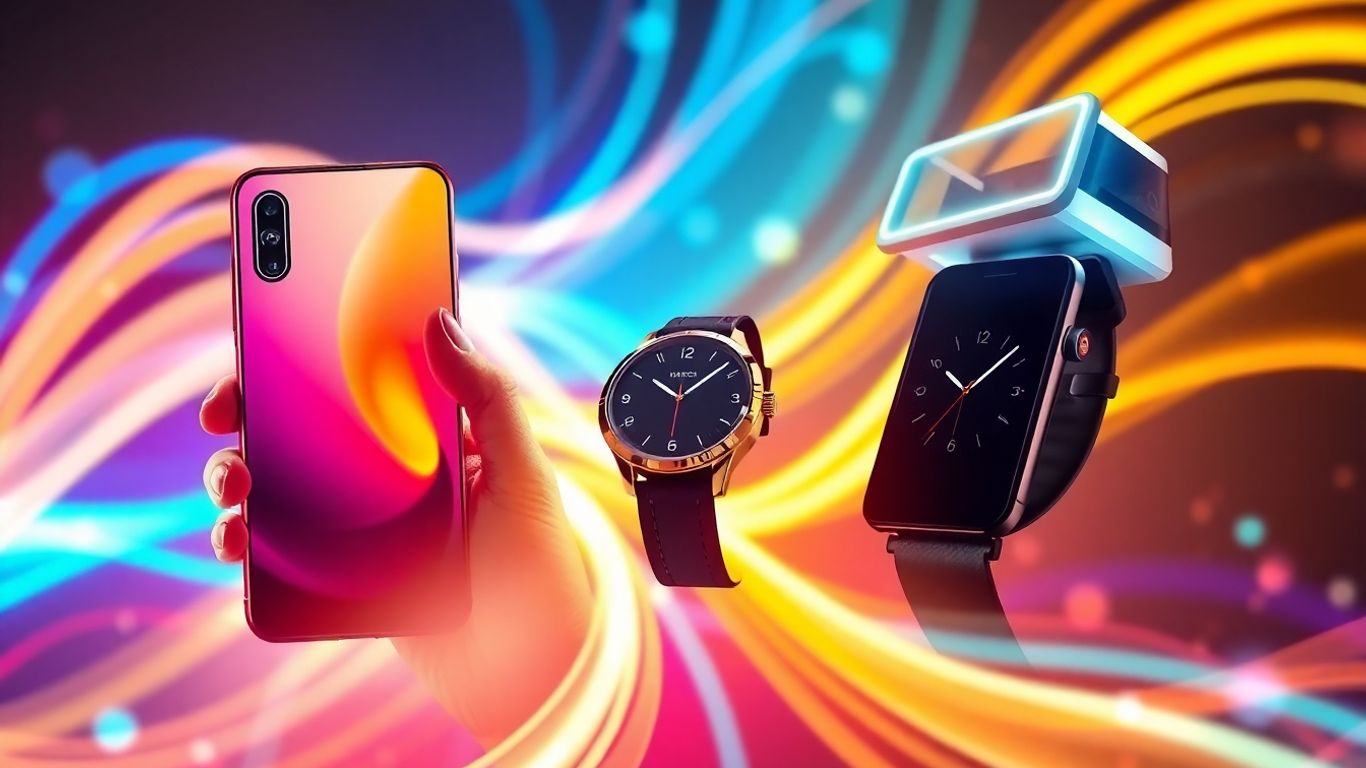 Modern personal technology devices with digital light trails.