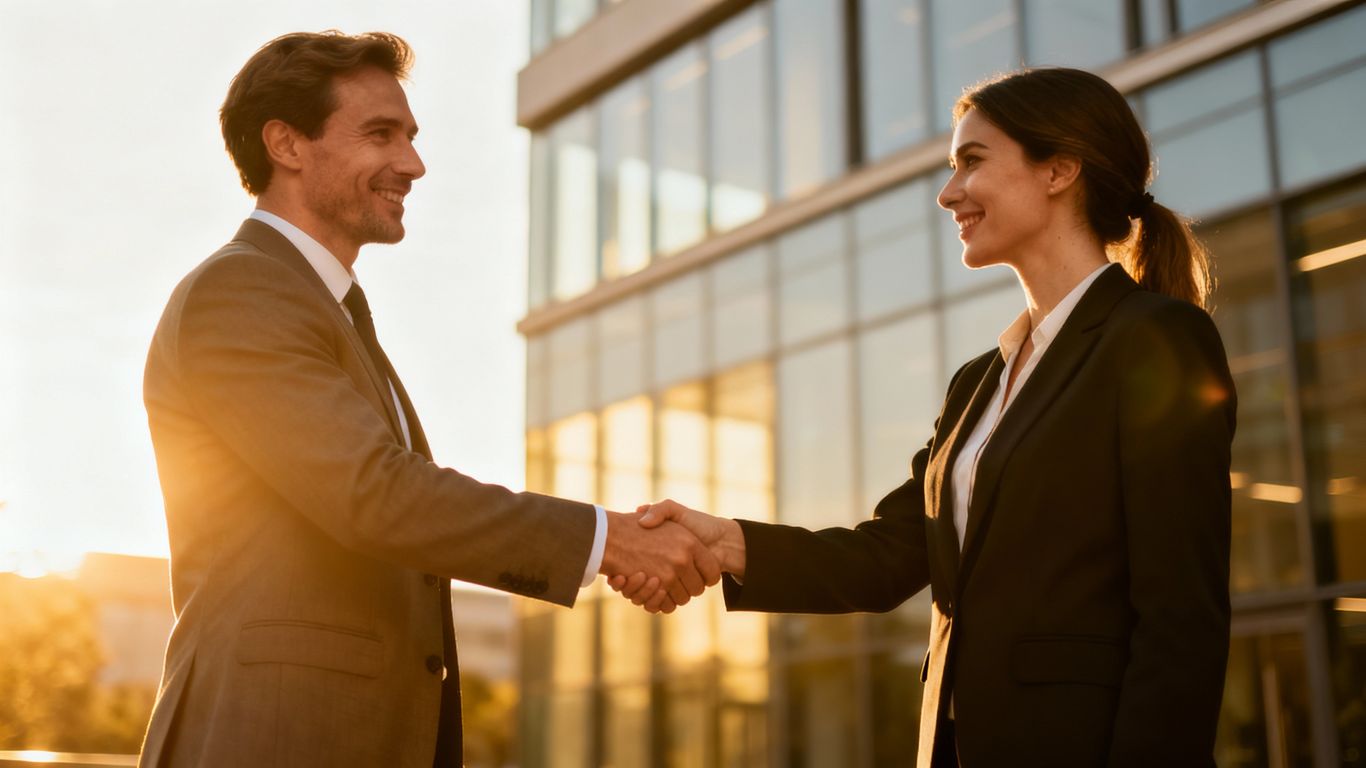 Handshake symbolizing business growth and IT services.