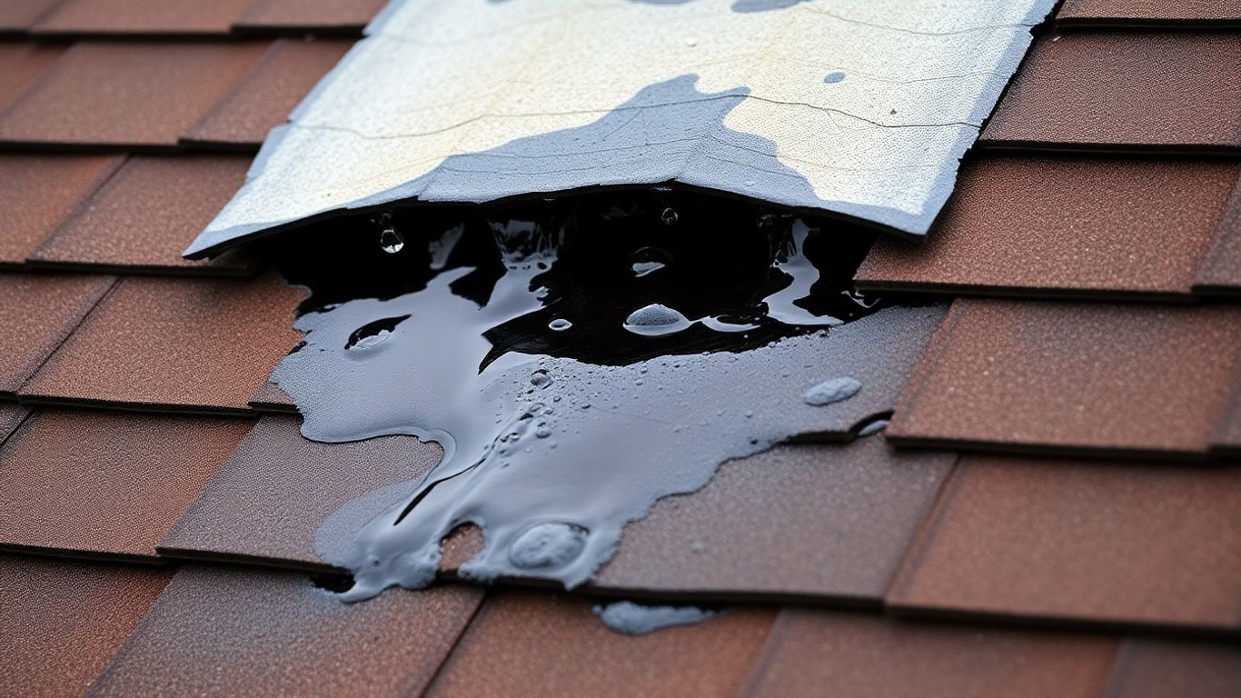 Dripping water from a damaged roof section.