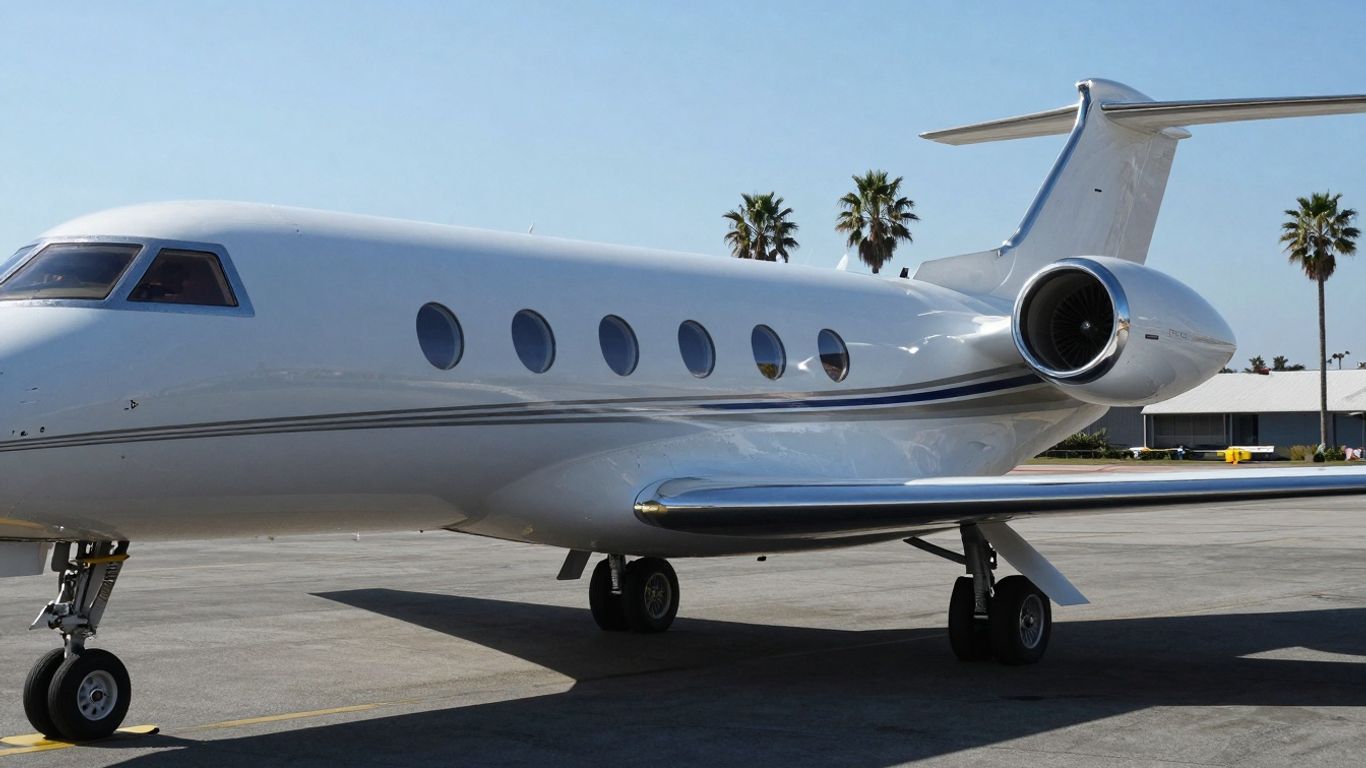 NetJets private jet on a sunny California tarmac.