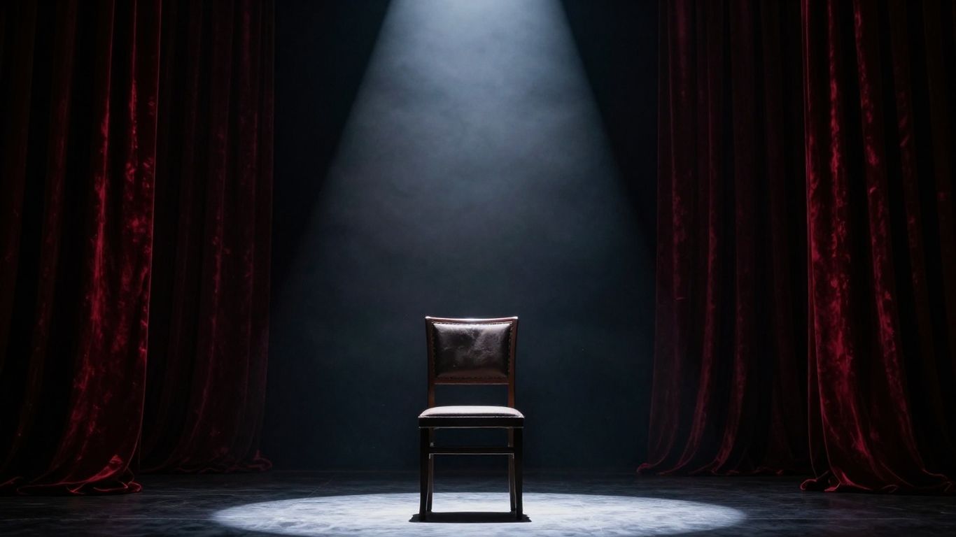 Scenă de teatru goală cu un singur reflector.