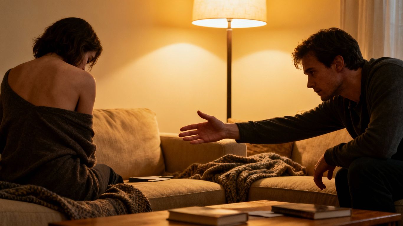 Couple with differing desires, seeking connection.