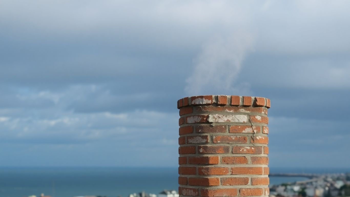 Weathered chimney on a coastal property in Plymouth.