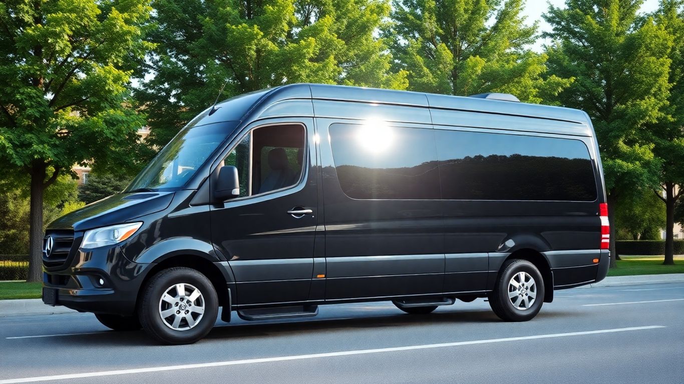 Luxury executive minibus parked on a street.