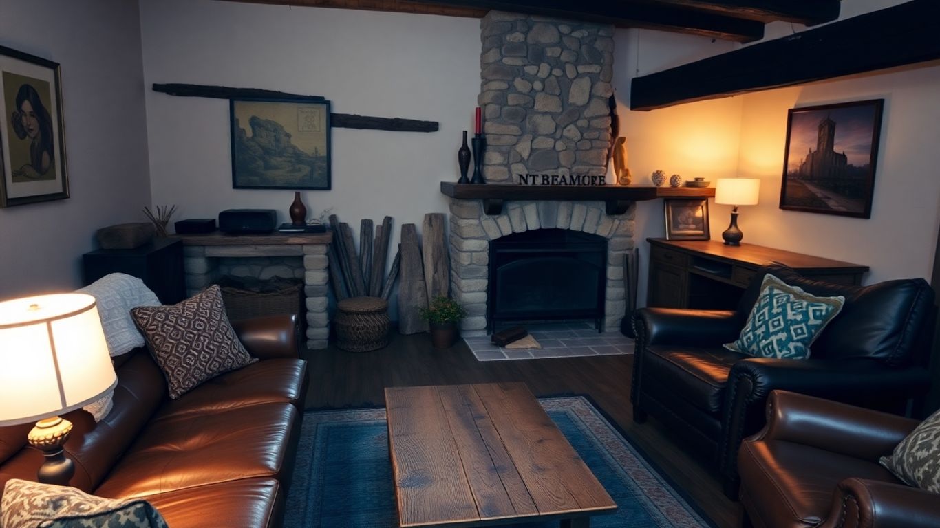 Rustic furniture in a cozy Airbnb getaway.