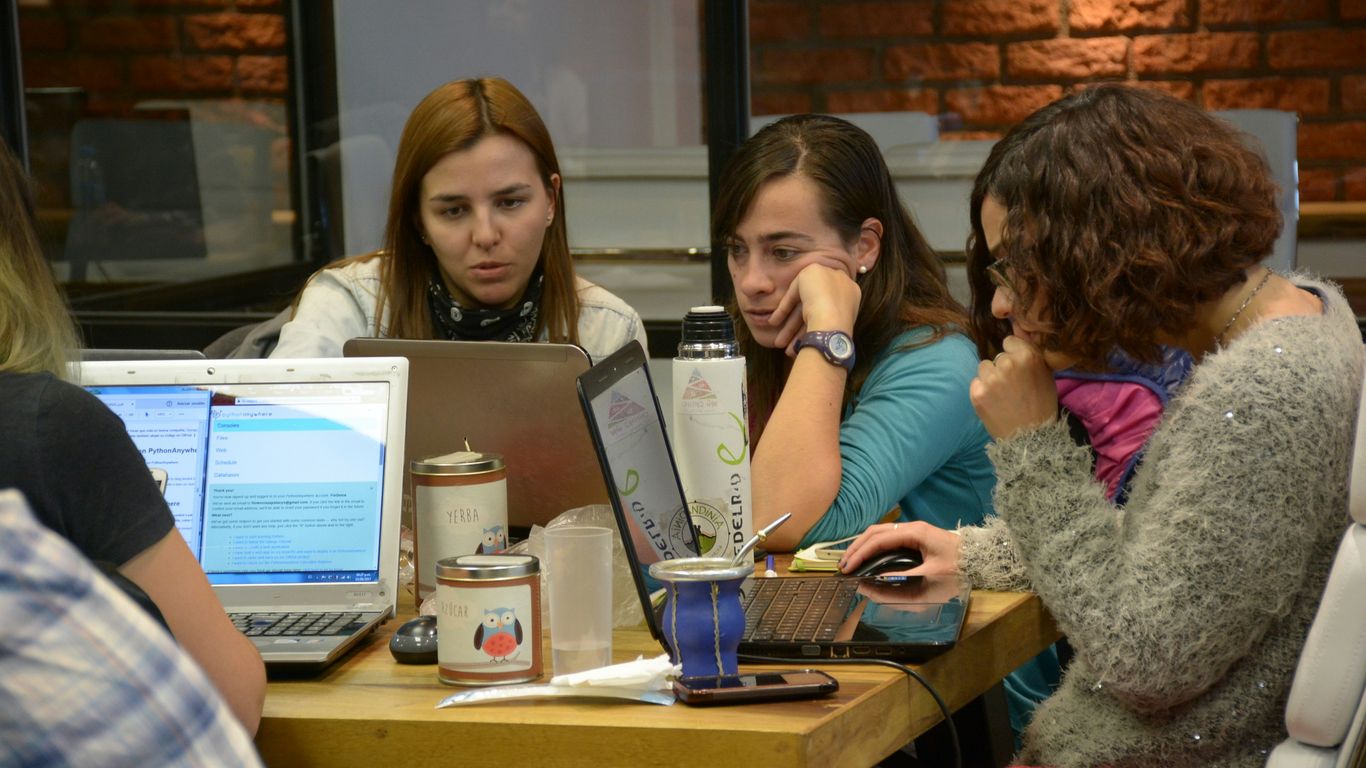 group of women sitting and using laptops