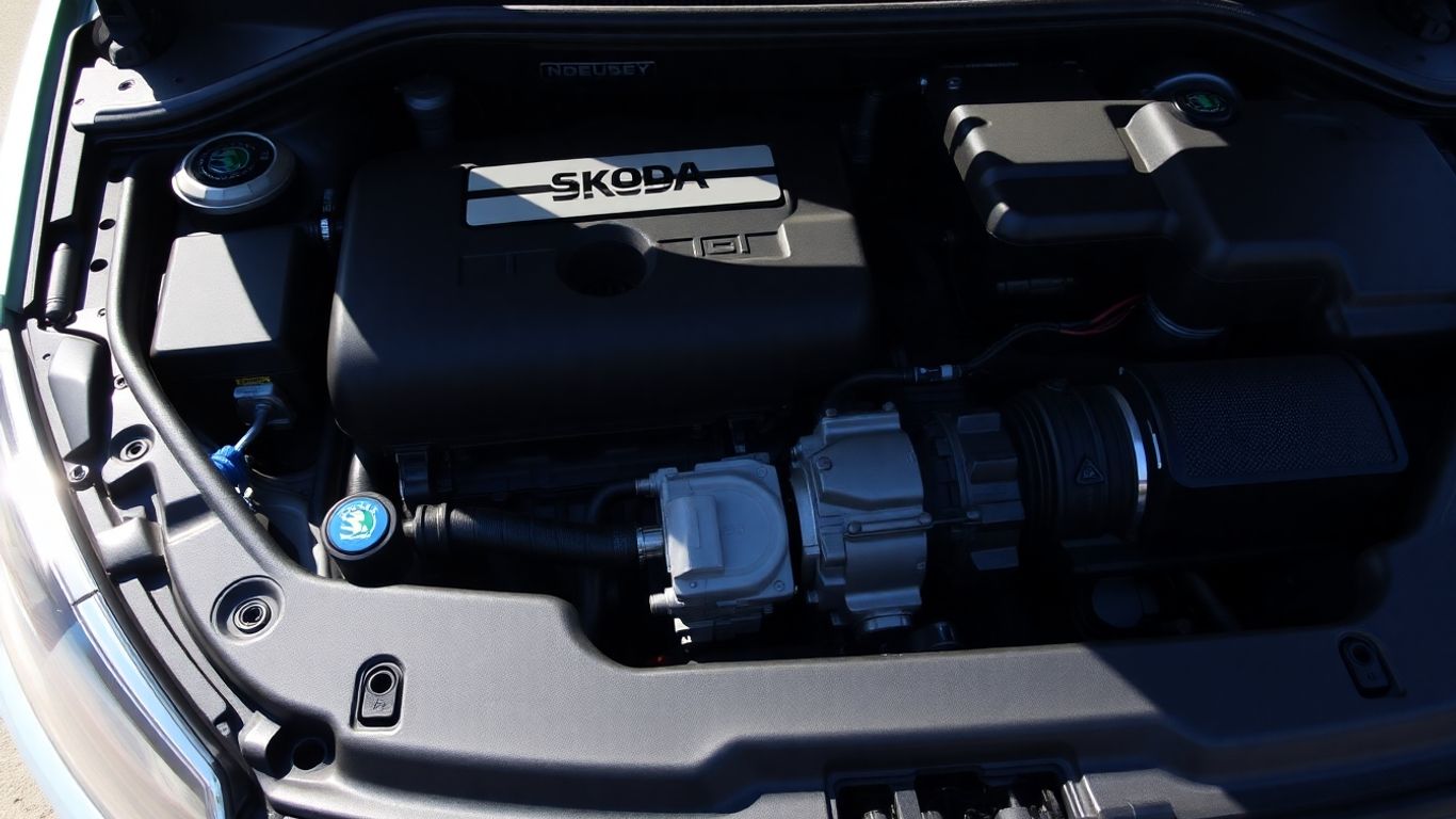 Skoda Fabia engine and gearbox close-up.