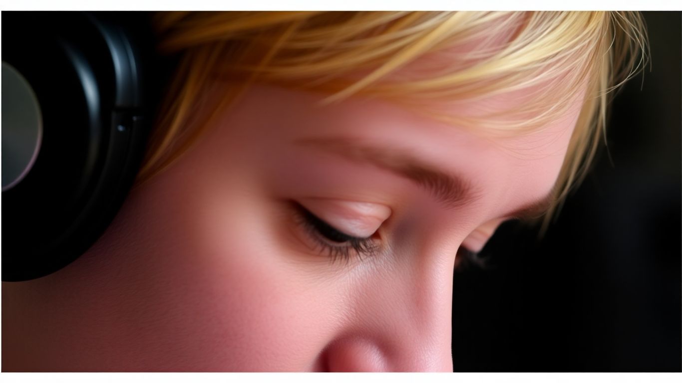 Person wearing headphones, focused on listening.