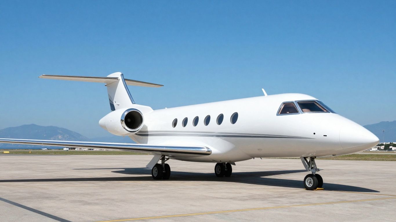 Luxury private jet on tarmac, Amalfi coast destination.