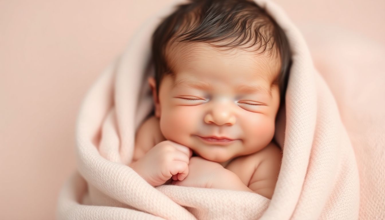 A healthy newborn baby with pink skin, resting peacefully.