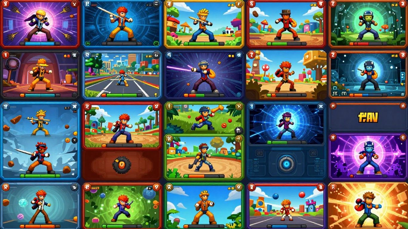 Collage of diverse game characters and interfaces