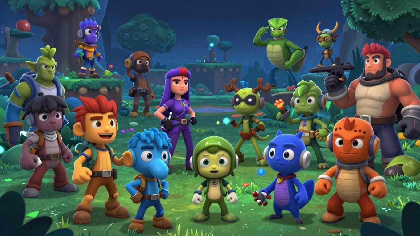 Diverse game characters in a colorful, imaginative digital playground.