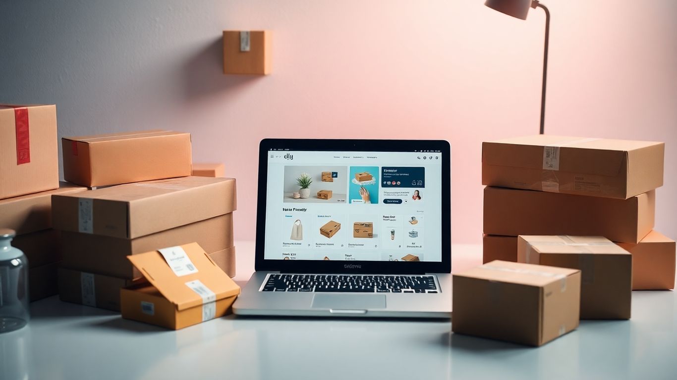 Dropshipping with BHIP platform interface on laptop.