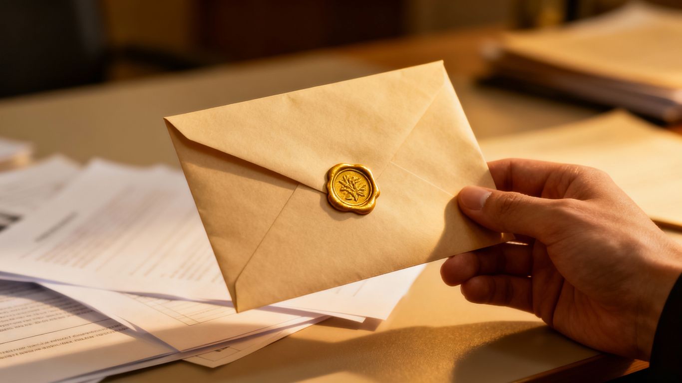 Hand holding a sealed letter of recommendation.