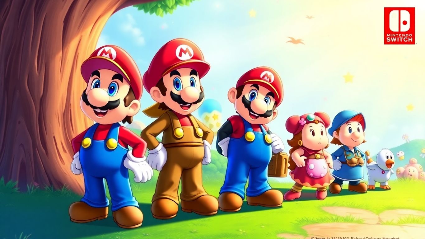 Super Mario RPG characters in a colorful, magical game world.