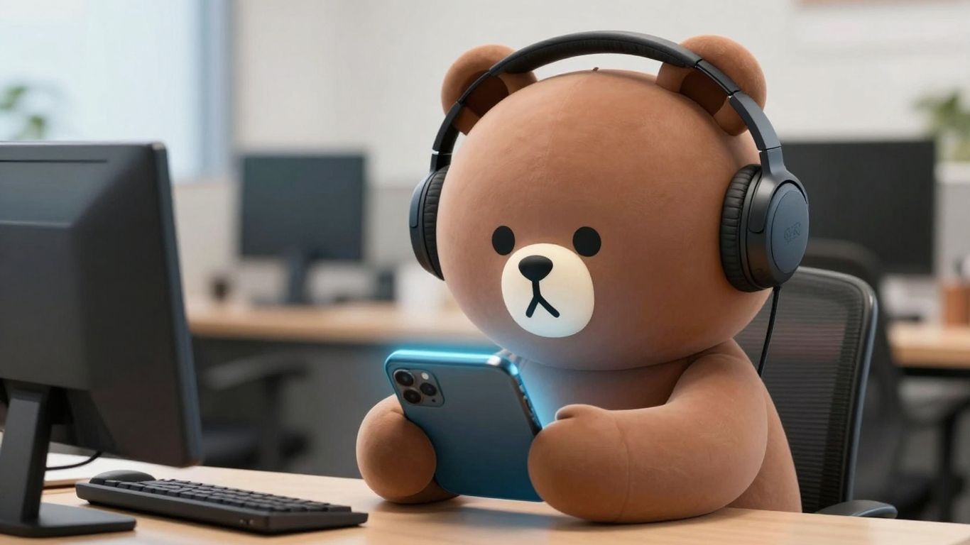 Focus Bear mascot using a smartphone for enhanced focus.