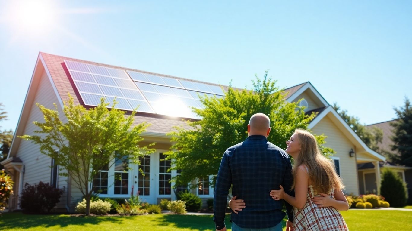 Family in front of solar-powered home.