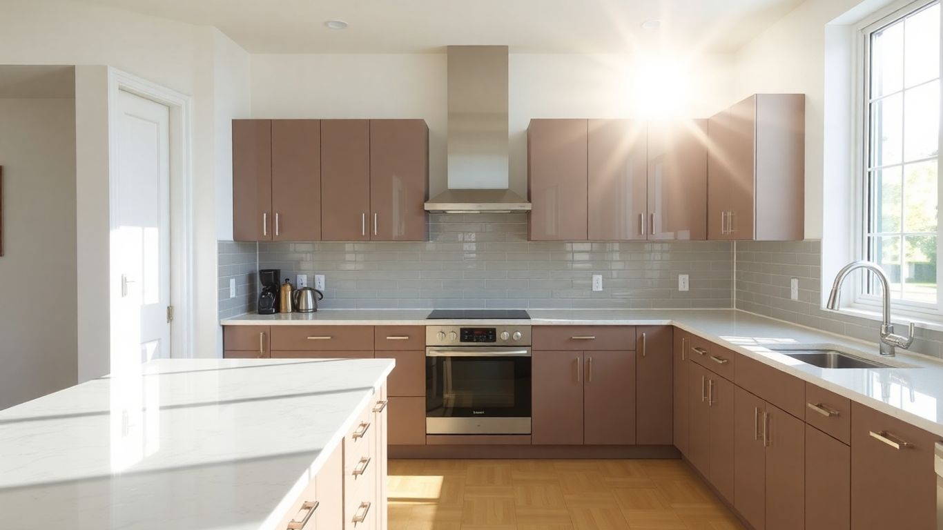 Modern kitchen renovation with sunlight and new cabinetry.