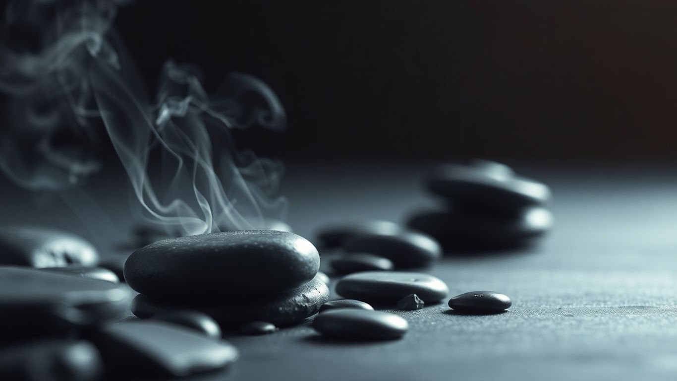Calming incense smoke and dark stones for TCM balance.