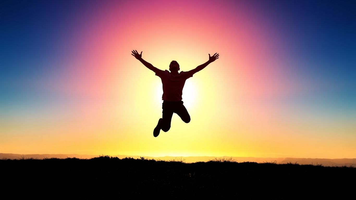 Person leaping towards a bright sunrise, symbolizing personal growth.