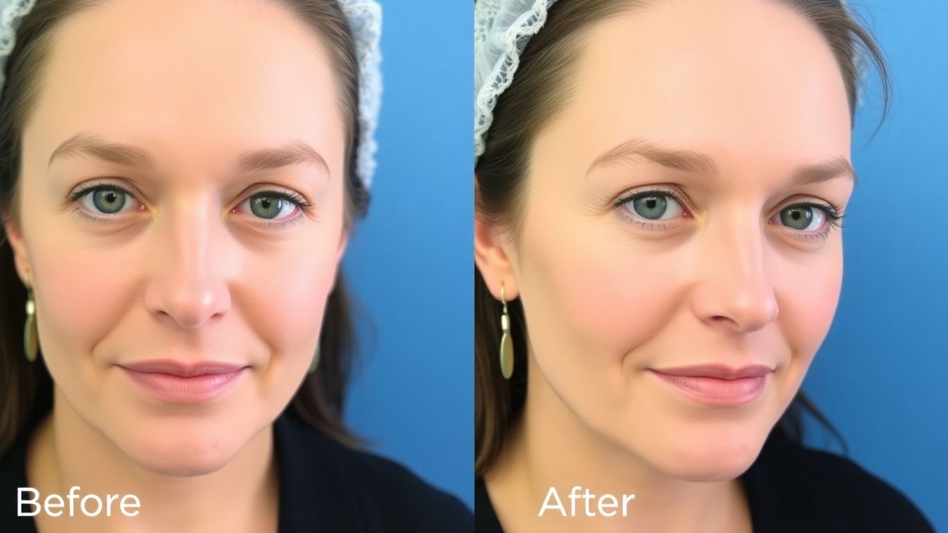 Before and after cosmetic treatment facial comparison.