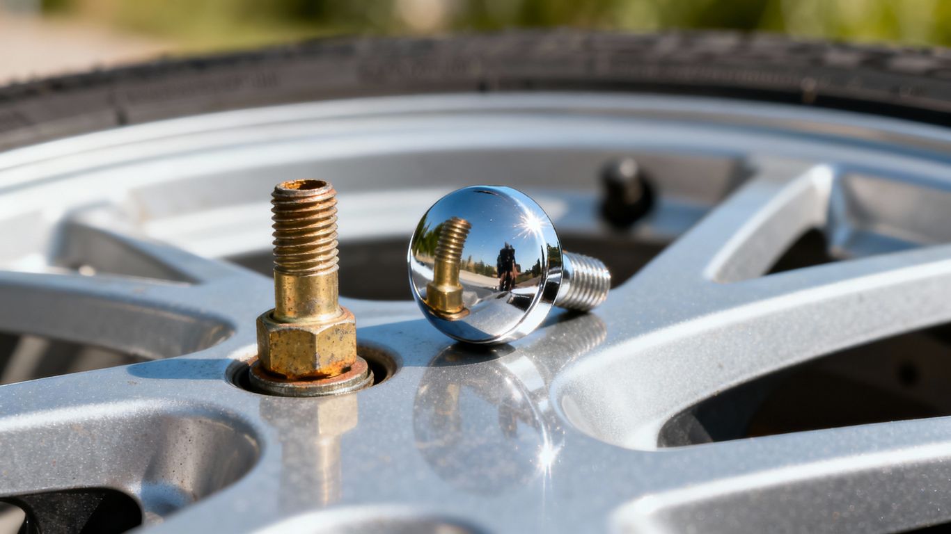 Valve stems with and without caps on car tires