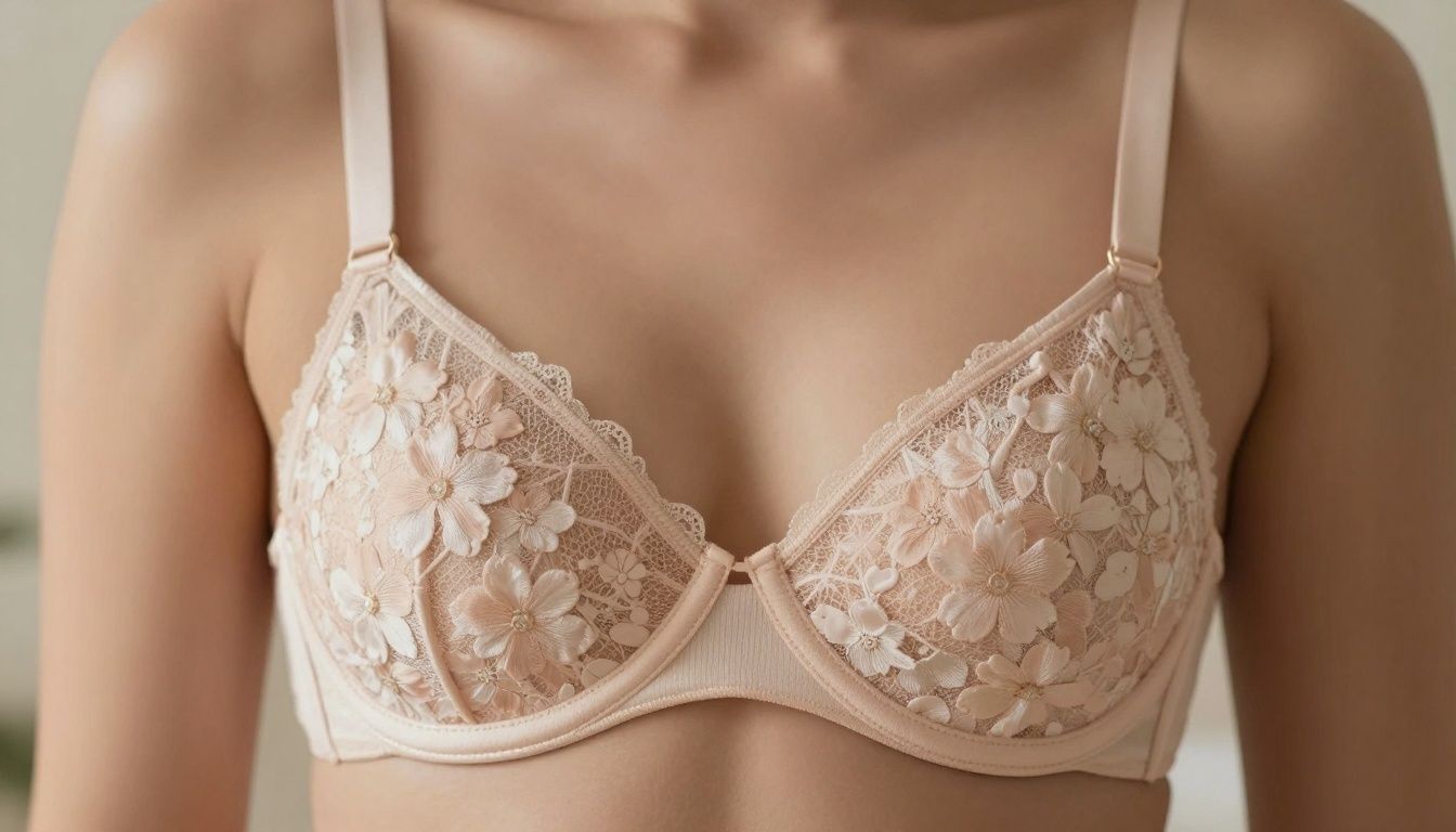 Floral bra hinting at enhanced breasts