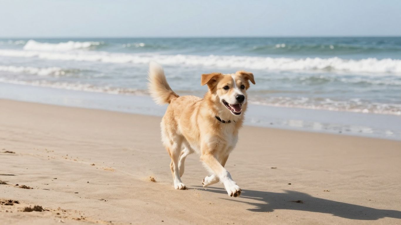 Hond rent op strand bij Hoek van Holland