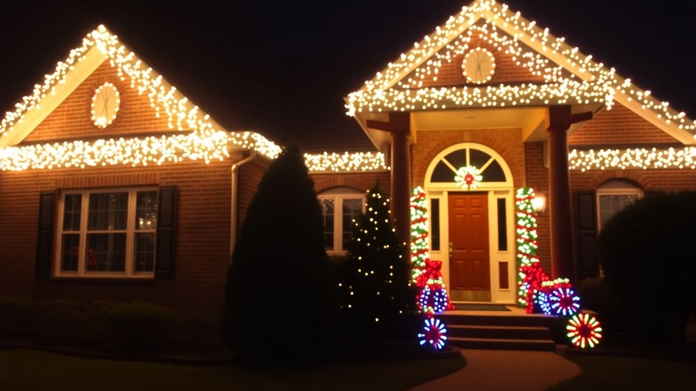 Professionally installed Christmas lights on a house.