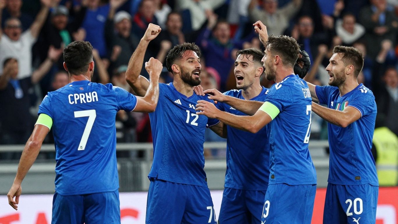 Italian football players celebrating on the pitch.