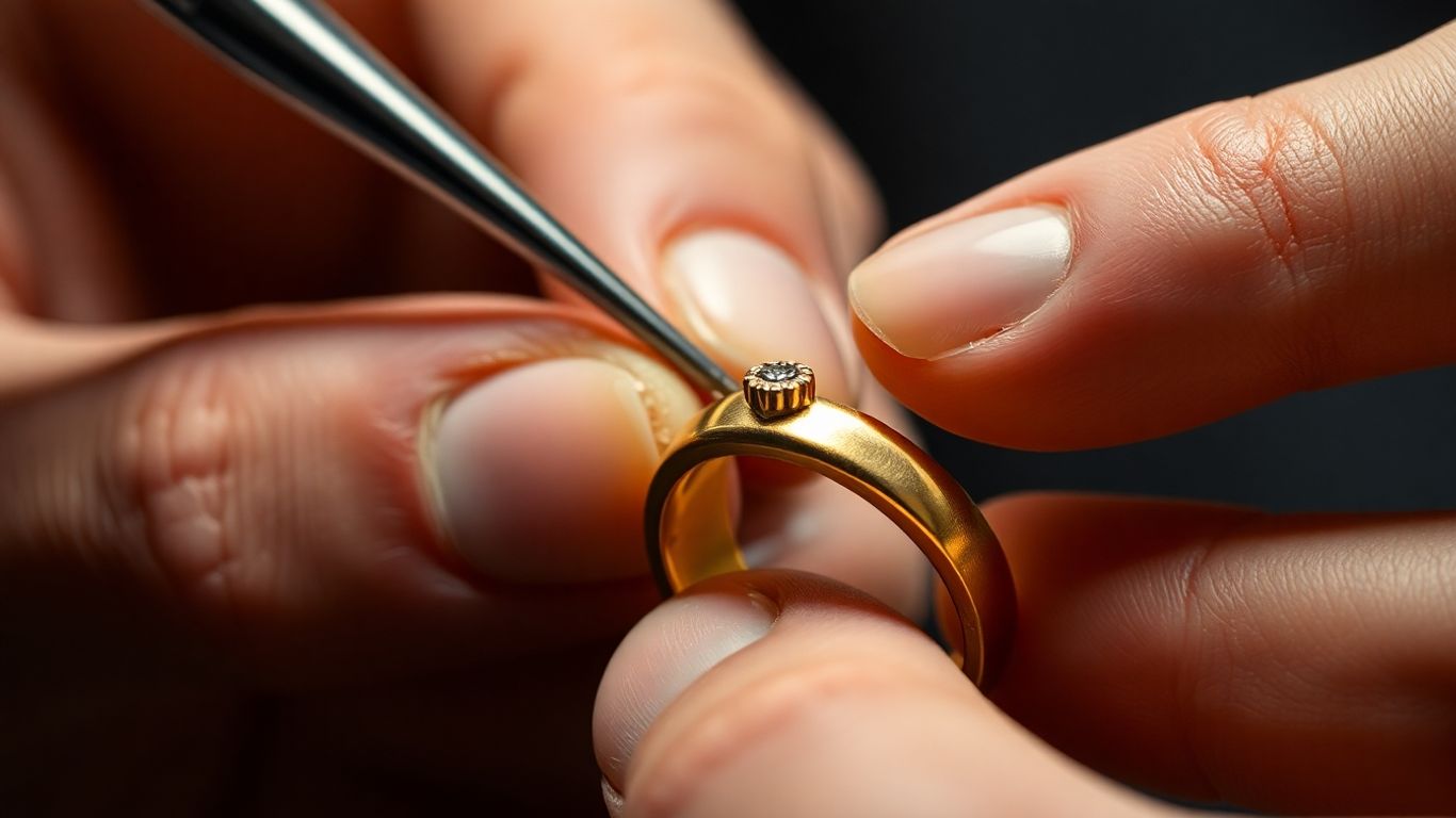 Réparation d'une griffe sur une bague en or par un bijoutier.