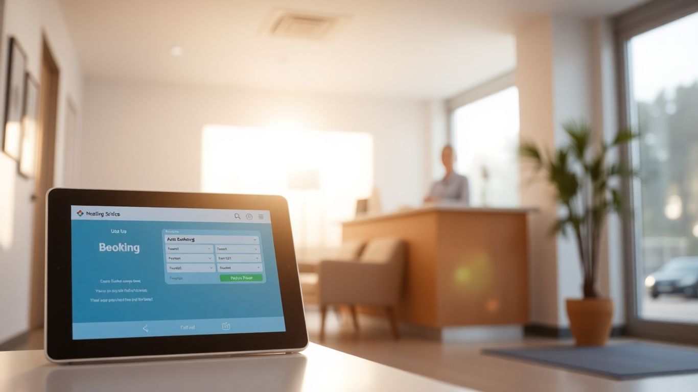 Clinic website online booking interface on a tablet.