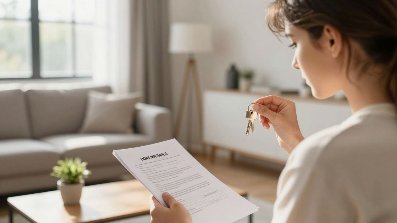 Persona pensando en llave de casa y póliza de seguro.