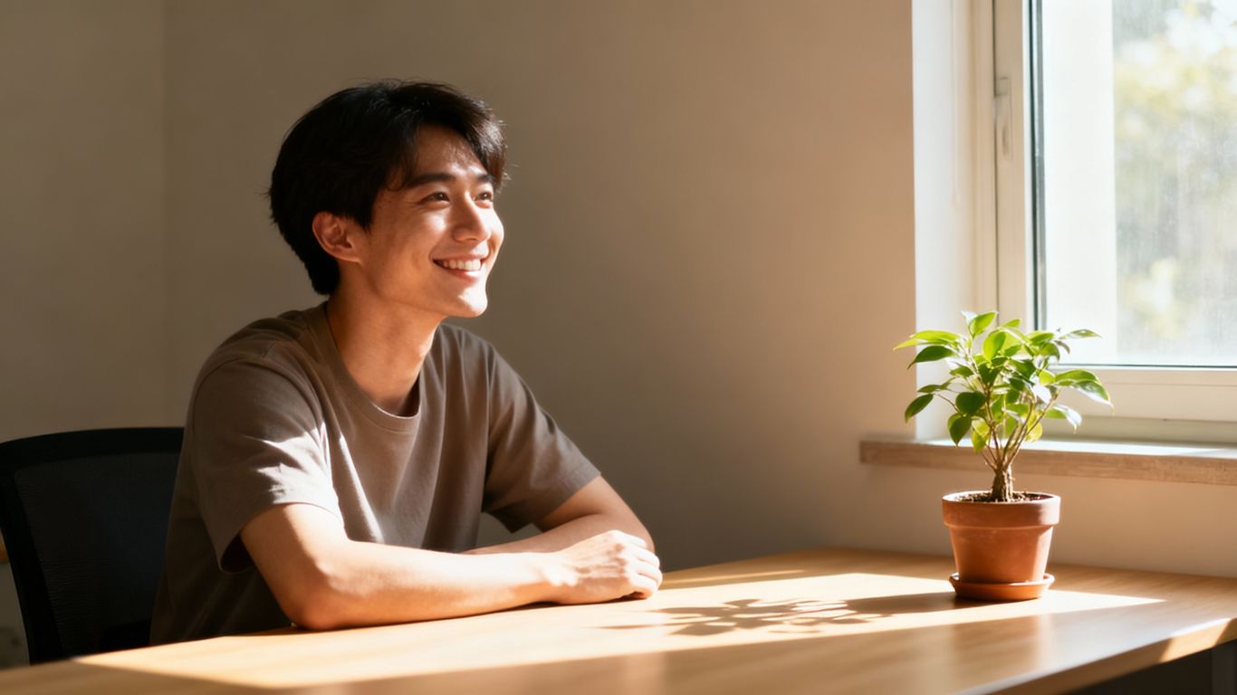 Person achieving goals calmly without burnout.