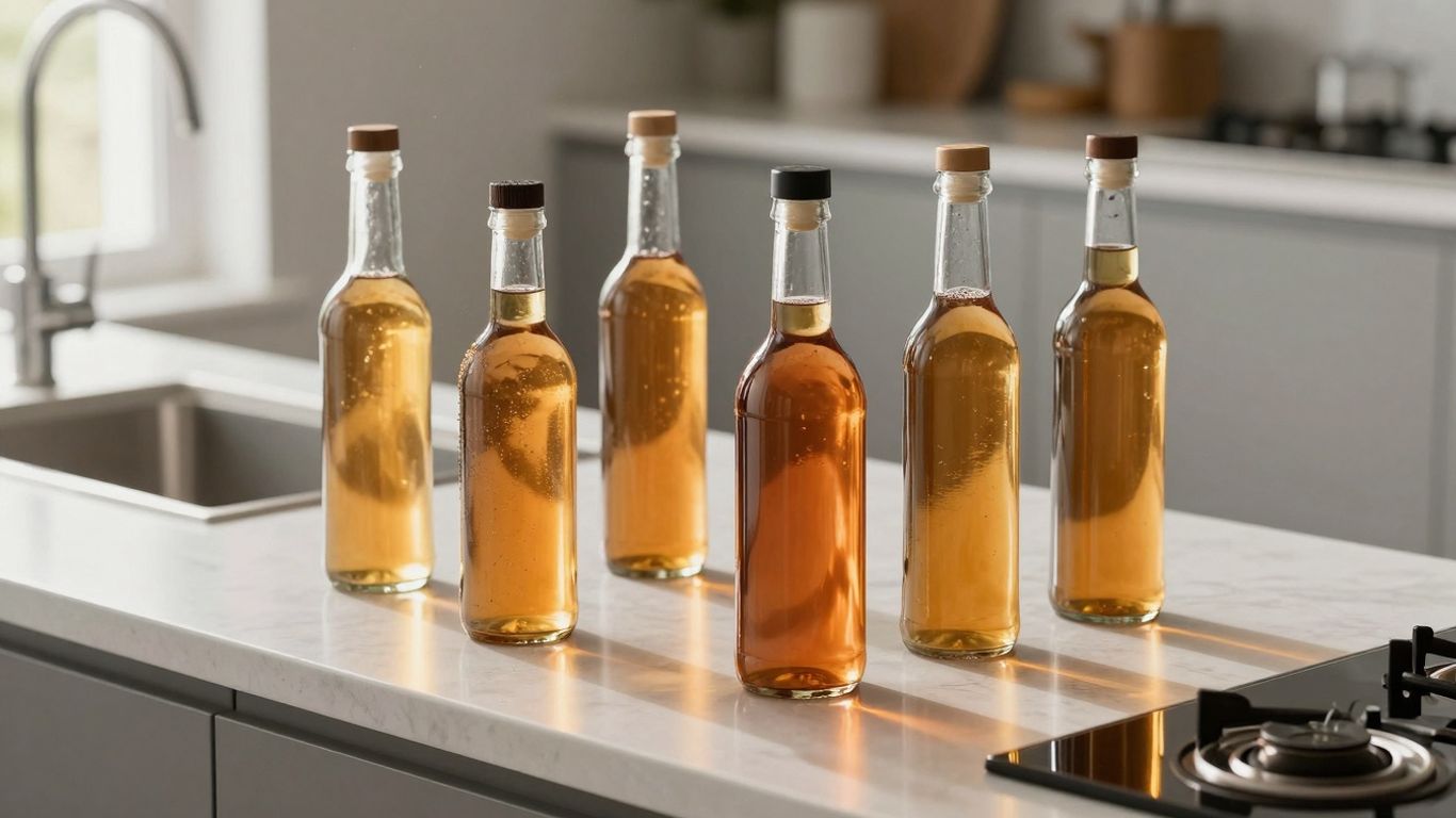 Flaschen mit Flüssigkeit auf einem Küchentresen