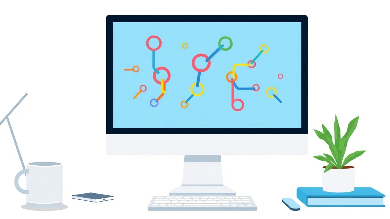 Linked chains and magnifying glass on computer screen