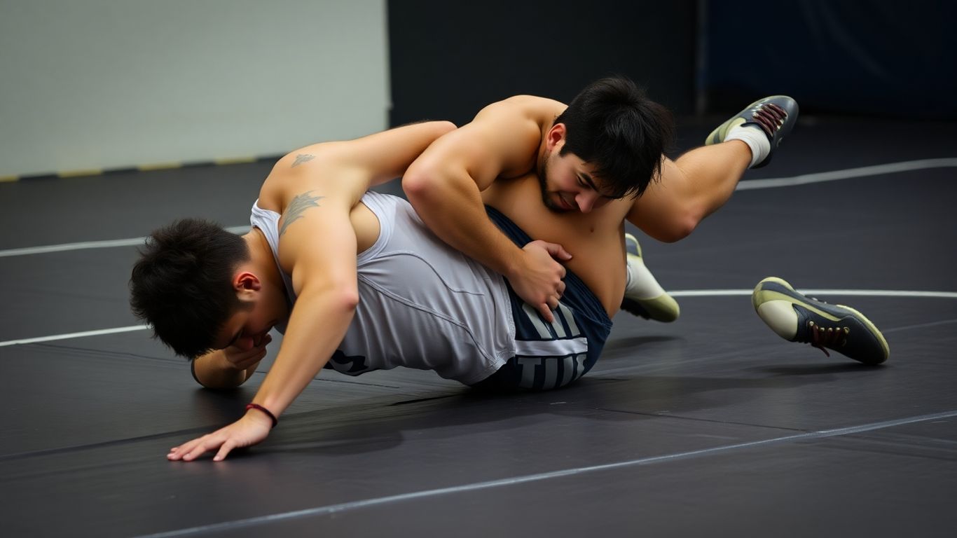 Ringer im Kampf auf einer Matte