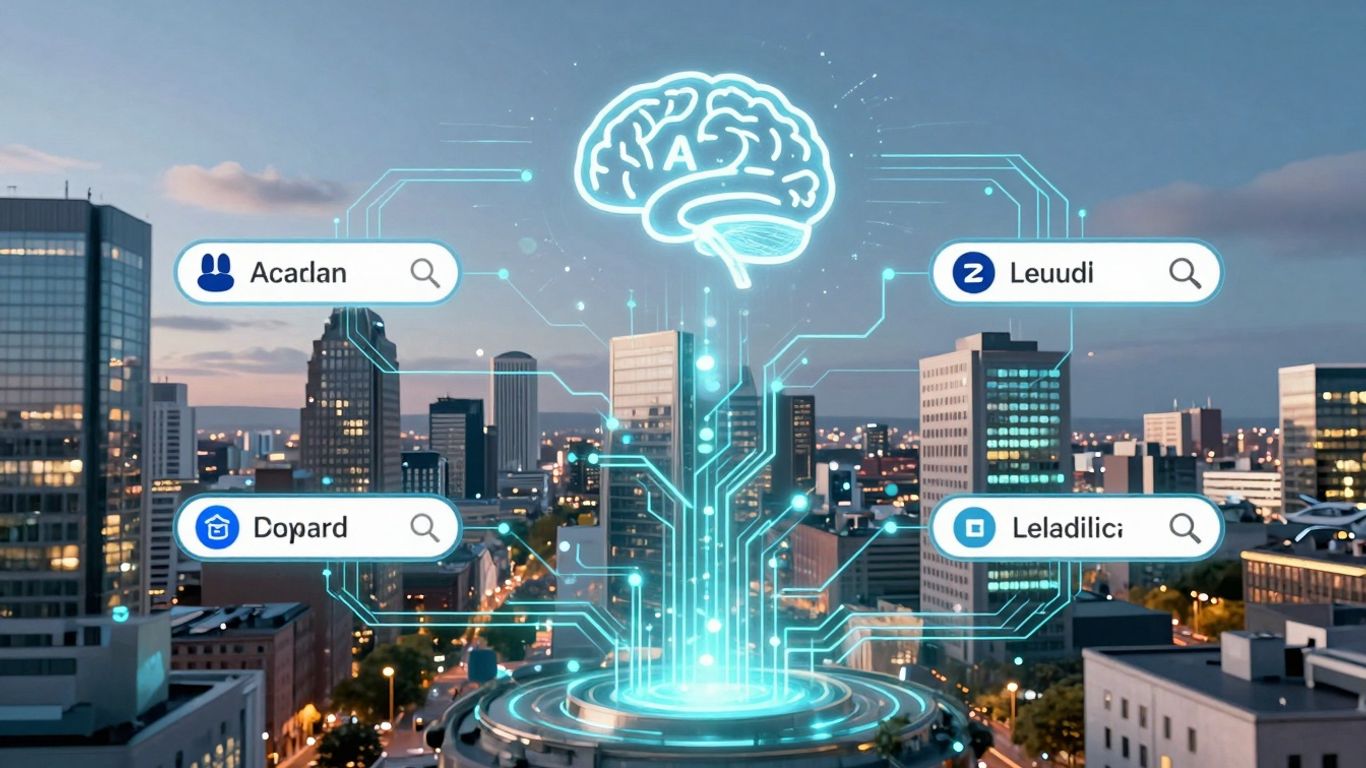 AI and SEO concept with Irish landmarks.