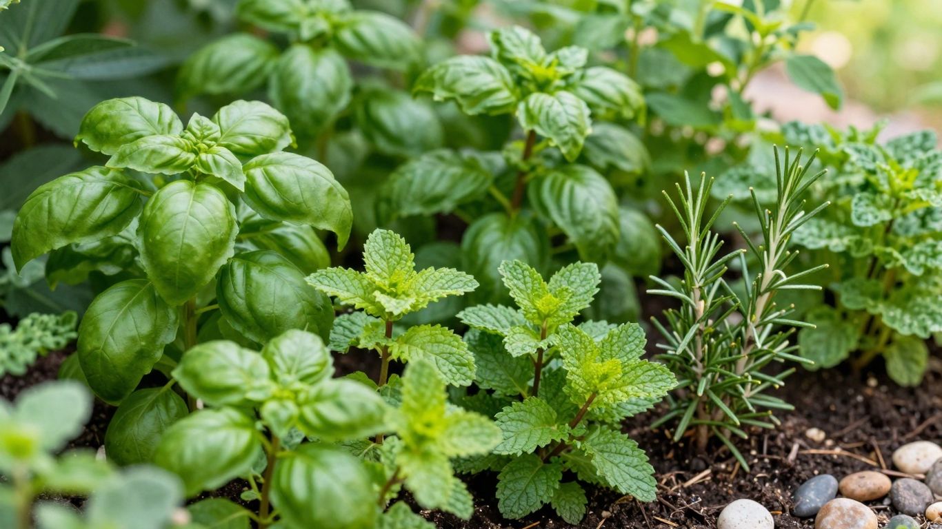 Verse kruiden in een zonnige tuin, klaar om te oogsten.
