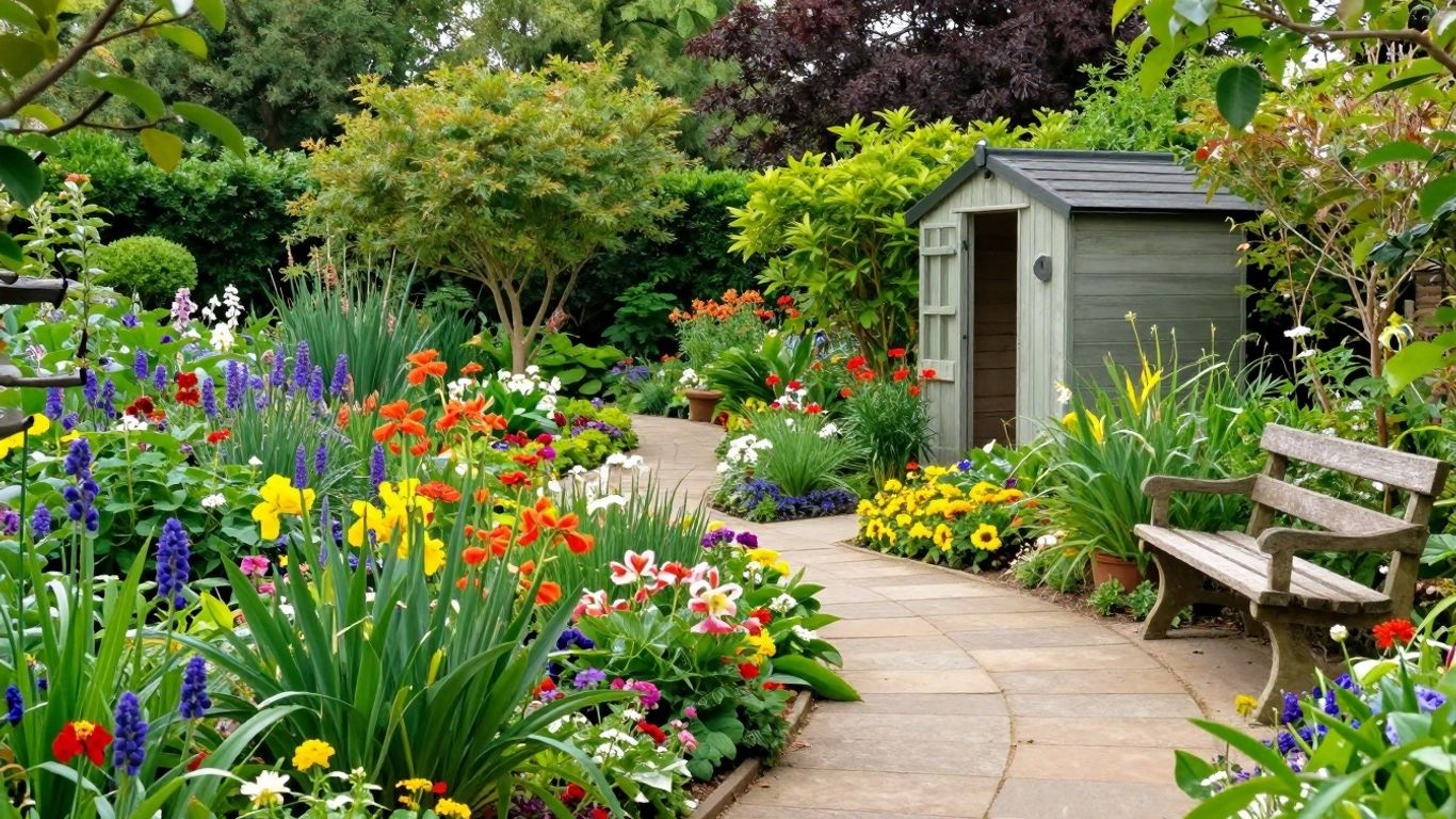 Mooie open tuin met bloemen en paden in Deventer.