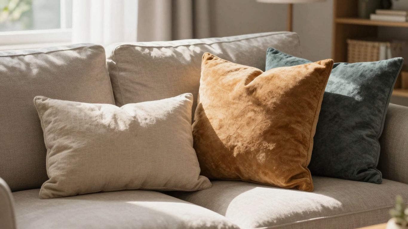 Gemütliche Kissen auf einem Sofa im Wohnzimmer.