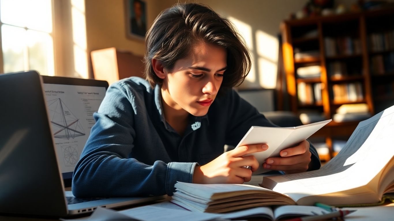 Student studying for TOEFL reading comprehension.
