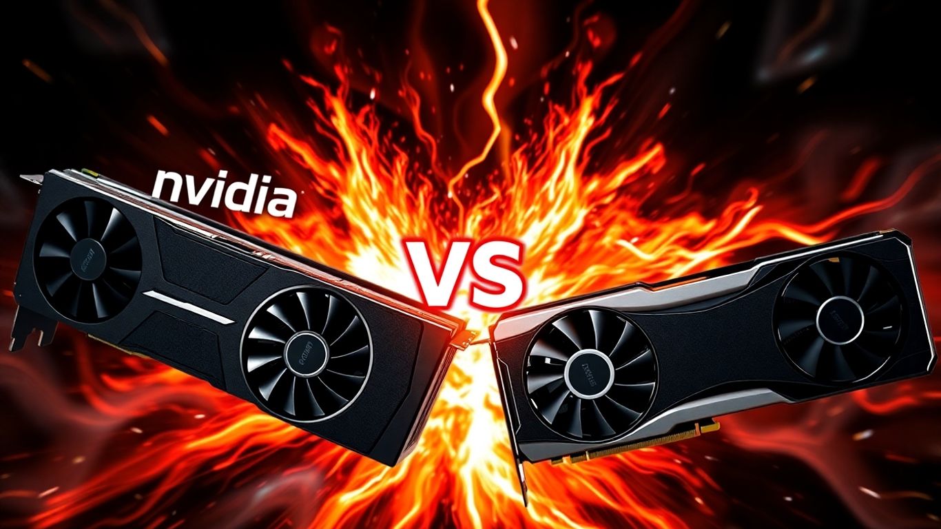 Nvidia and AMD GPUs in a competitive visual display.