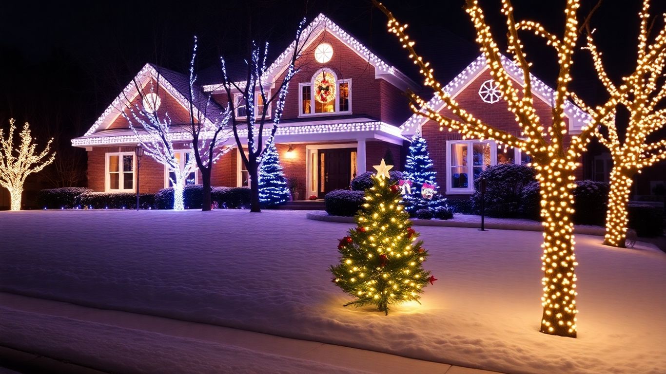 Kirkwood house decorated with professional Christmas lights.